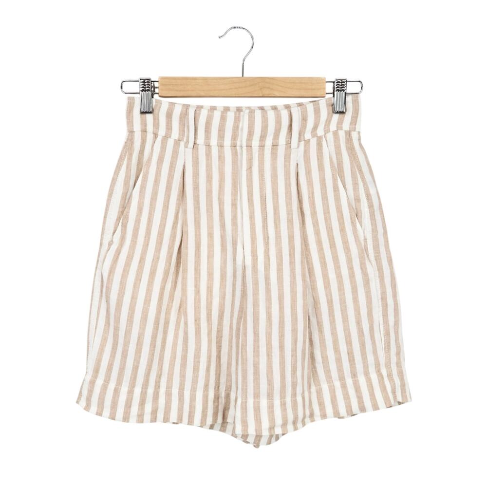 Everlane 100% Linen High Rise Slouchy Short Striped Brown Ivory Size 00